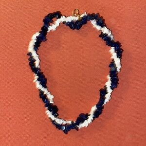 Avon Blue and White Beaded Necklace with Twisted Design